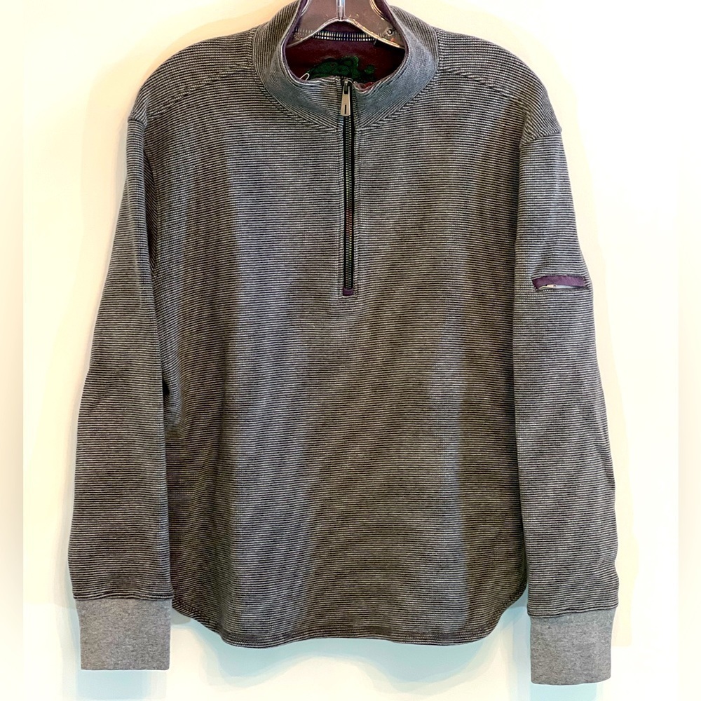 Robert Graham Henley Sweater Mens M Gray 1/4 Zip Jersey Knit Casual Pullover
